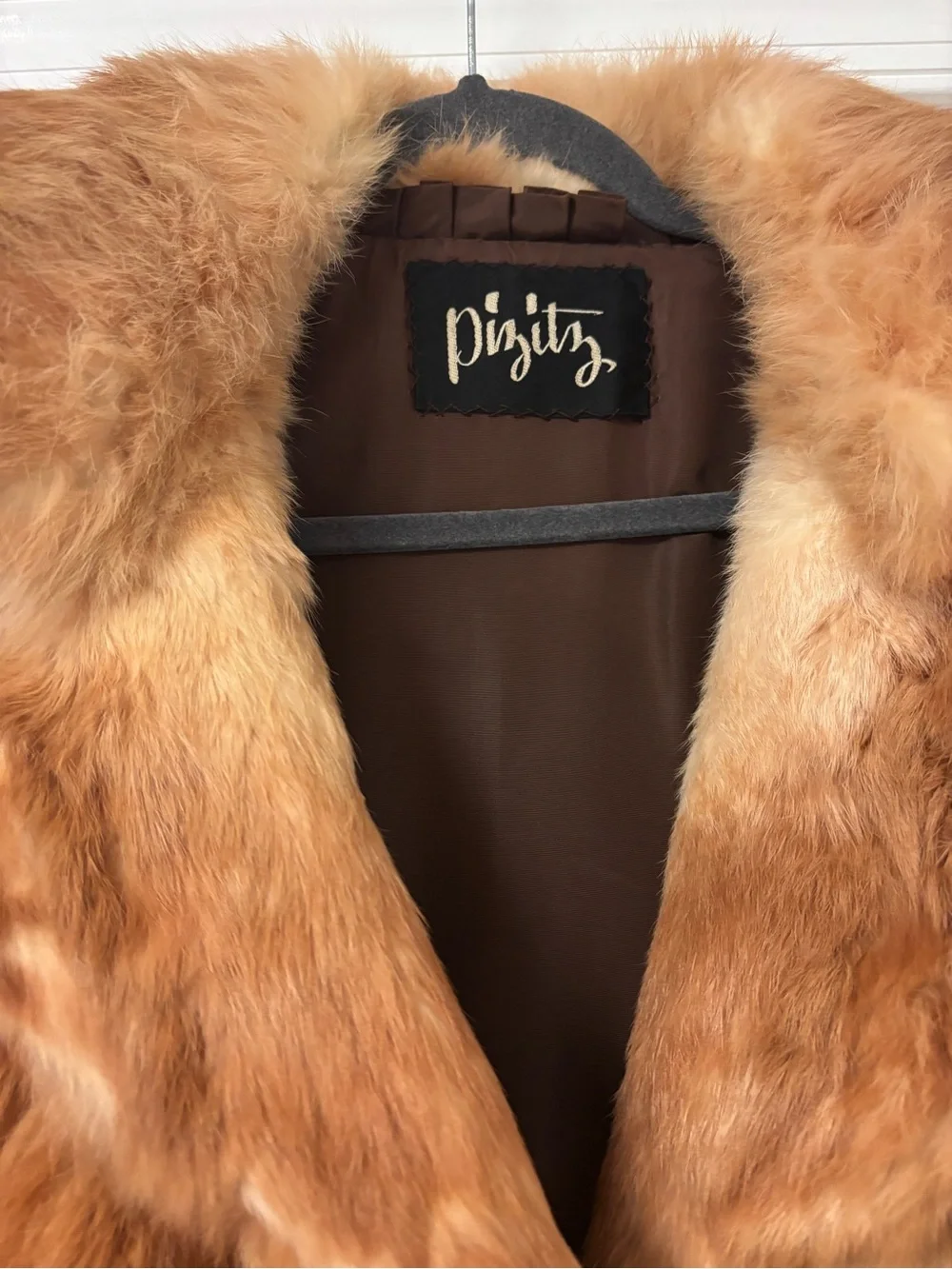 Vtg 70s Pizitz Real Rabbit Fur Caramel Brown Trench Belted Coat Jacket Size XS/S